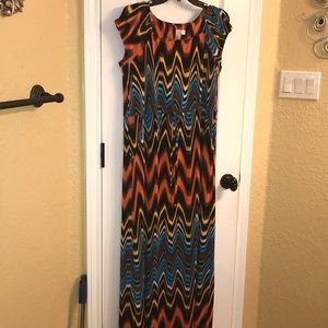 orange, brown, and turquoise maxi dress